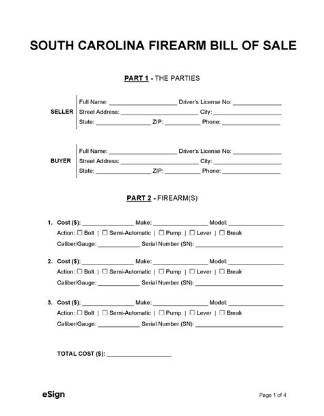 Free South Carolina Bill Of Sale Forms Pdf Word