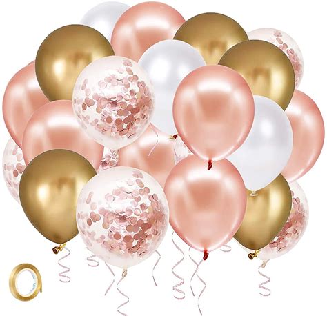 Rose Gold Confetti Latex Balloons 50 Pack White Gold Balloon 12 Inch
