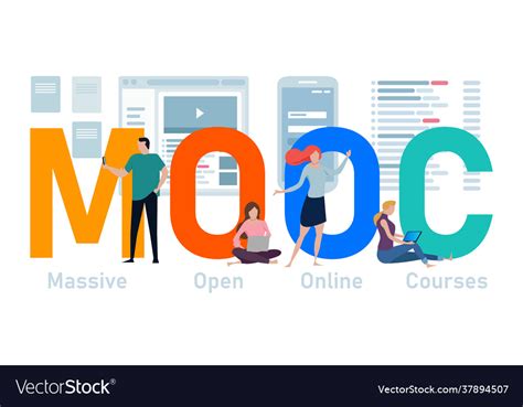 Mooc Massive Open Online Course Online Learning Vector Image