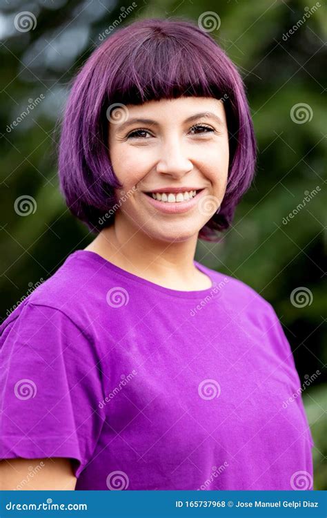 Happy Girl With Purple Hair Stock Photo Image Of Female Equal 165737968