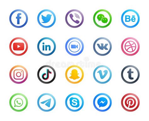 Social Icons Round Set Stock Illustrations 8484 Social Icons Round
