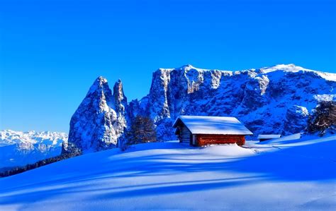 Hintergrundbilder Berge Schnee Hütte Oben Winter 2042x1291