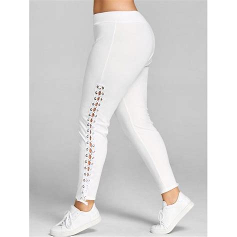 White X Plus Size Lace Up Leggings With Grommet White Xl