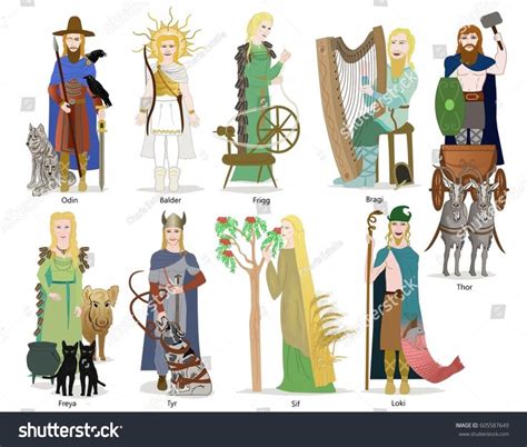 Norse God And Goddesses Norse Gods And Goddesses Stock Illustration