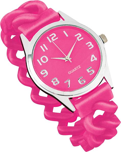 Collections Etc Easy To Read Silicone Stretch Band Watch Hot Pink Clothing Shoes