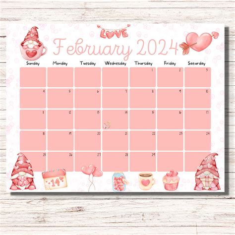 Editable February 2024 Calendar Homeschool Calendar Valentines Day Loving Gnoms Printable