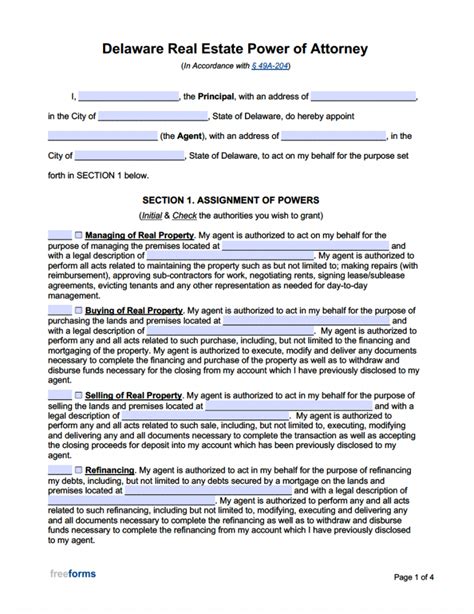 Free Delaware Real Estate Power Of Attorney Form Pdf Word