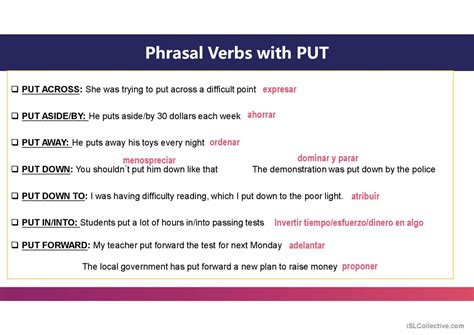 Phrasal Verbs With Put English Esl Powerpoints