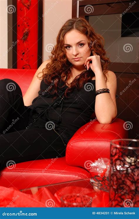 woman sitting on a armchair stock image image of attractive leather 4834201
