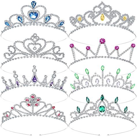 8 Pieces Girls Crown Tiara Princess Crown Christmas Silver Rhinestone