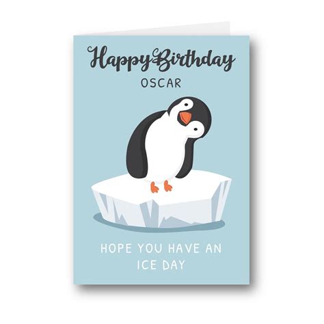 Personalised Card Happy Birthday Penguin Ice Nice Day Cute Etsy
