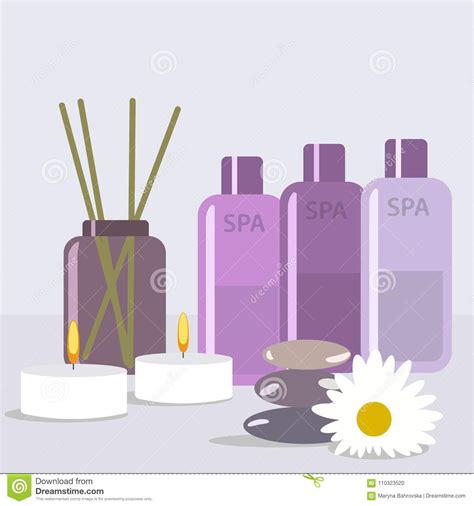 Vector Illustration Set For Spa Treatments With Aromatic Salt