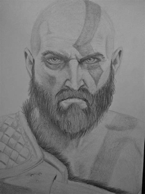 Kratos Drawing Pencil Sketch Colorful Realistic Art