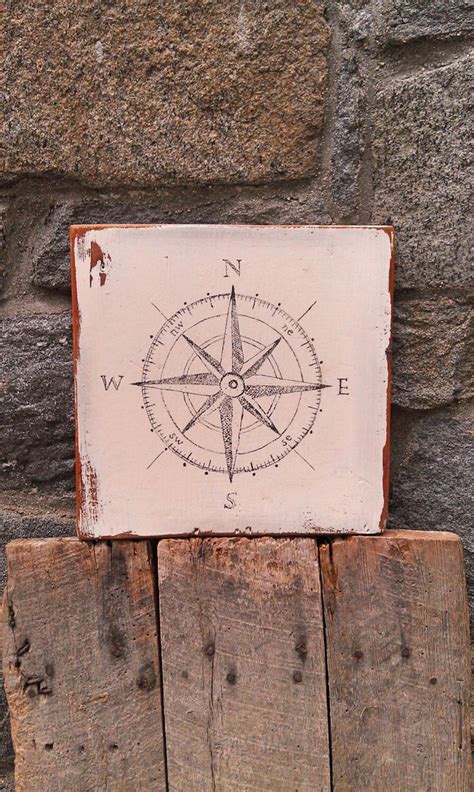 Vintage Nautical Compass Sign On Salvaged Barn Wood Hand Painted Rustic