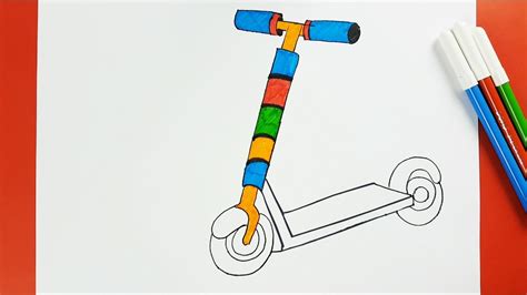 How To Draw Scooter Step By Step Kids Color Learning And Drawing