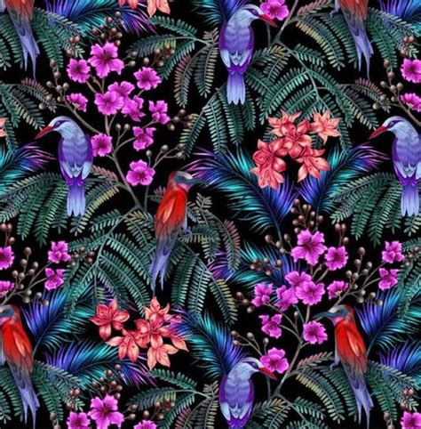 Exotic Birds Tropic Gardens Cotton Quilt Fabric Kaleidoscope Quilting