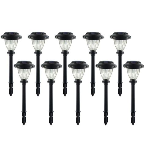 Hampton Bay Plastic Solar Led Black Path Light 10 Pack 27600 The