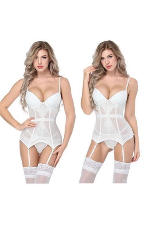 Sexy White Soft Basque Suspenders Corset Tops Garters Lingerie Etsy