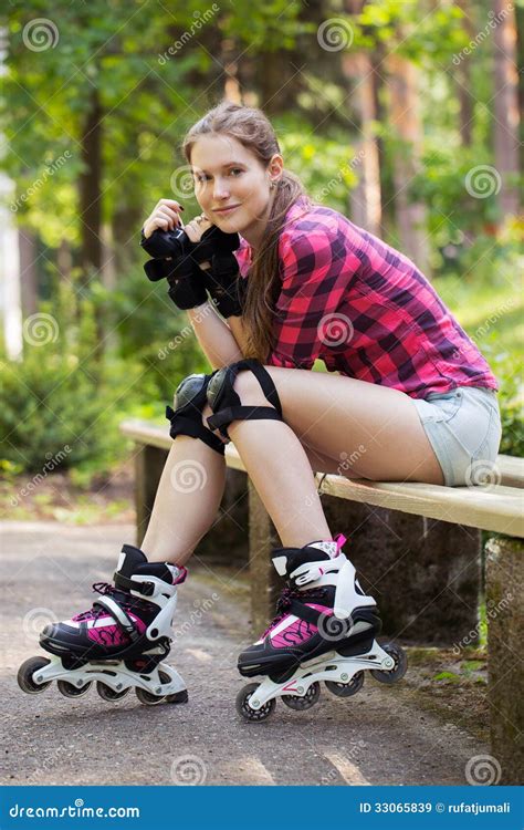 Beautiful Girl On Rollerblades Stock Image Image Of Face Active 33065839