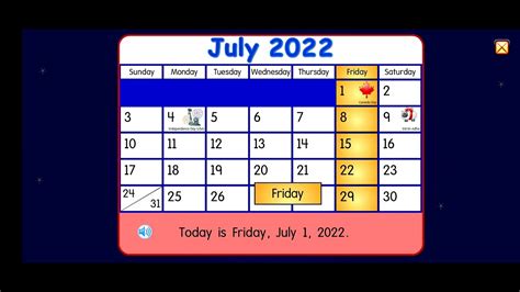 Starfall Calendar July 2022 Youtube