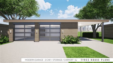 Modern Garage Plan 2 Car Plus Storage And Carport By Tyree House Plans