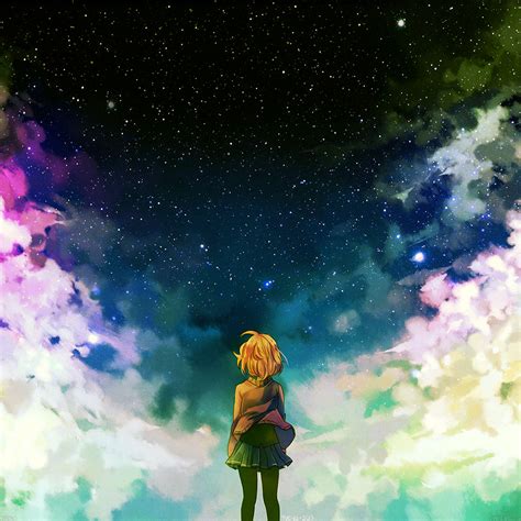 Android Wallpaper Ad64 Starry Night Illust Anime Girl