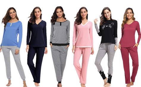 Aibrou Pijamas Mujer Algodón Invierno 2 Piezasropa De Casa Dormir Casual Camiseta Y Pantalones