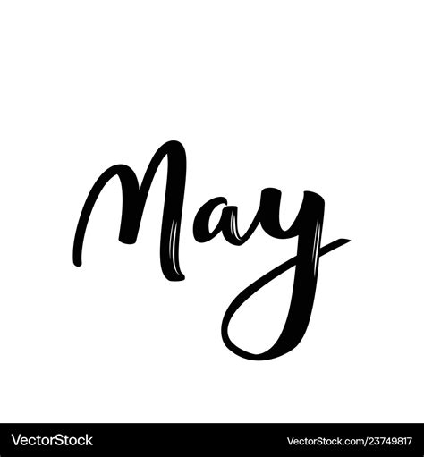 May Month Name Handwritten Calligraphic Word Vector Image