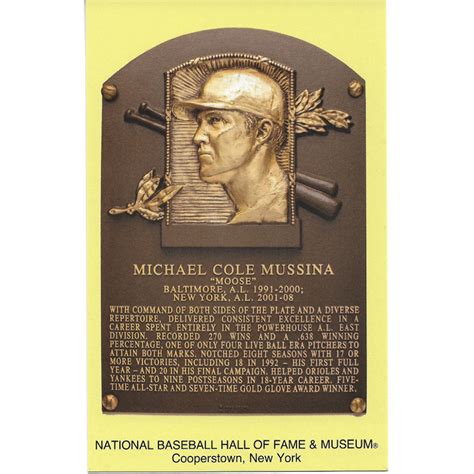 Mike Mussina Baseball Hall Of Fame Plaque Postcard