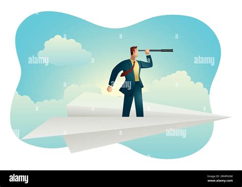 Business Vector Illustration Of Businessman Using Telescope On Paper