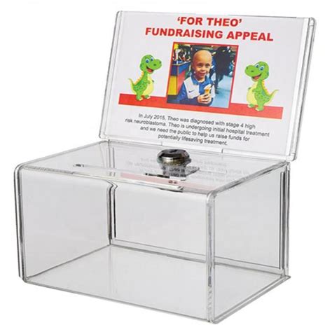 Small Acrylic Fundraise Display Boxes With Lock Plexiglass Donation Box