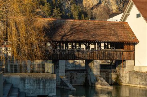 Historic Wooden Bridge In Interlaken In Switzerland Stock Image Image