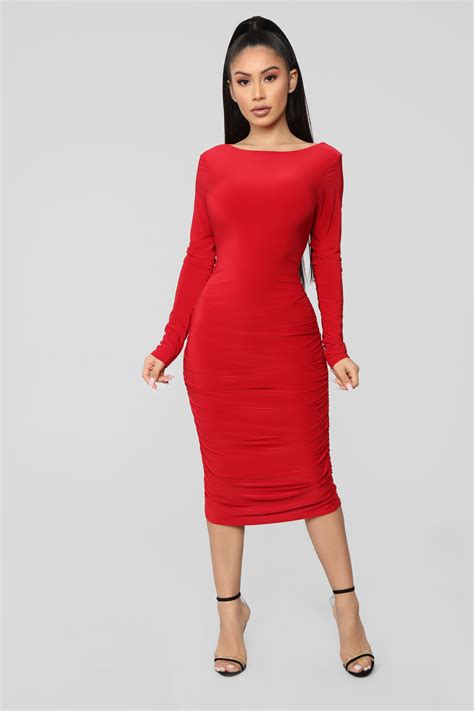 Pure Envy Ruched Midi Dress Red Red Midi Dress Red Dress Women Red Dress Outfit