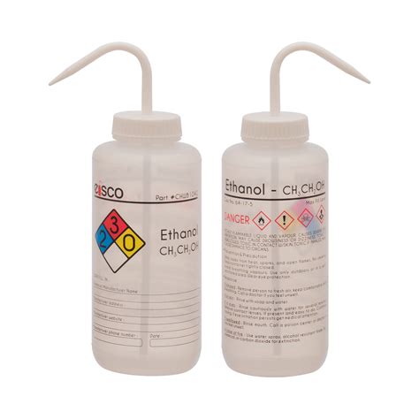 Performance Plastic Wash Bottle Ethanol 1000 Ml Labeled 4 Color