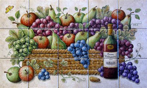 Fruit Orchard Vineyard Harvest Baskets Tile Art Murals