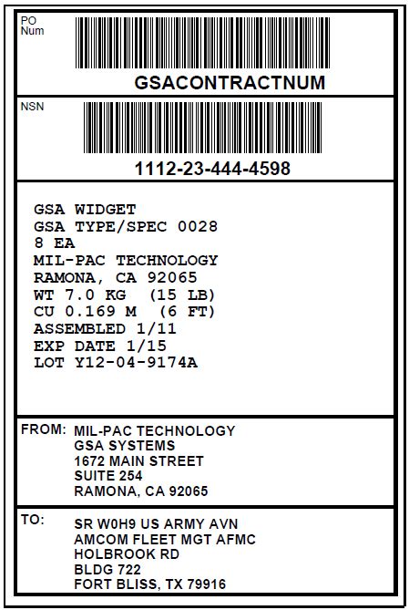 Gsa Label Formats Fed Std 123h Mil Std 129r Mil Pac Technology