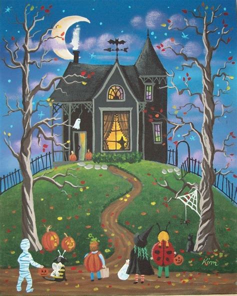 Who Goes First Halloween Folk Art By Kims Cottage Art Halloween