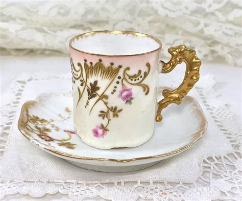 c 1900s elite limoges demitasse cup and saucer gold pink etsy demitasse cups cup and saucer