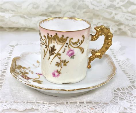 C 1900s Elite Limoges Demitasse Cup And Saucer Gold Pink Etsy Demitasse Cups Cup And Saucer