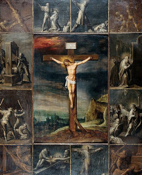 Frans Francken The Younger The Crucified Christ Enframed With Scenes