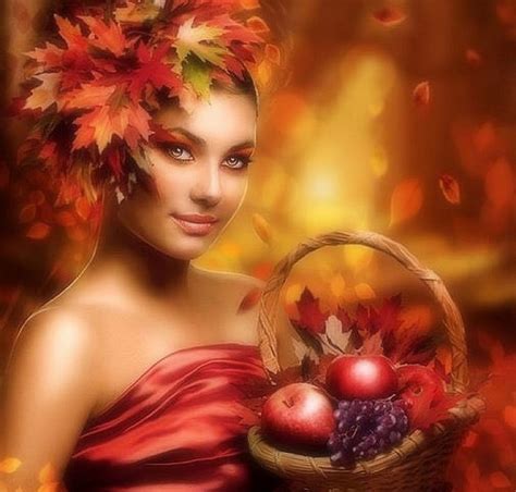 Free Download Lady In Autumn Colorful Fall Season Autumn Fruits Love Four Seasons