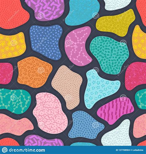 Vector Seamless Pattern With Hand Drawn Abstract Shapes Textured