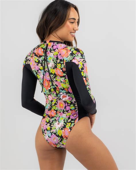 shop roxy active long sleeve surfsuit in anthracite floral escape fast shipping and easy returns