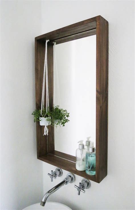 Handmade Shelf Bathroom Mirror Rustic Oak Large Small Dark Etsy Bathroom Mirror Frame