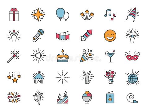 Set Of Linear Party Icons Celebration Icons In Simple Design Stock