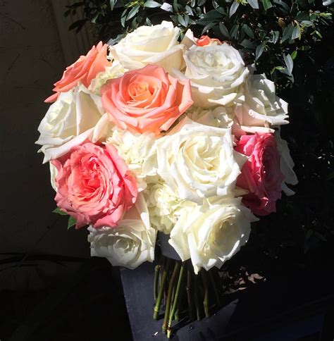 Peach Pink And White Rose Bouquet By Alta Fleura White Rose Bouquet