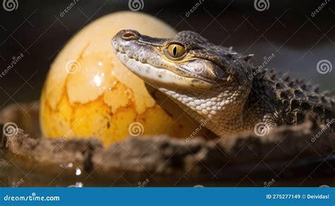 Baby Crocodile Hatching From A Cracking Egg Capturing The Delicate