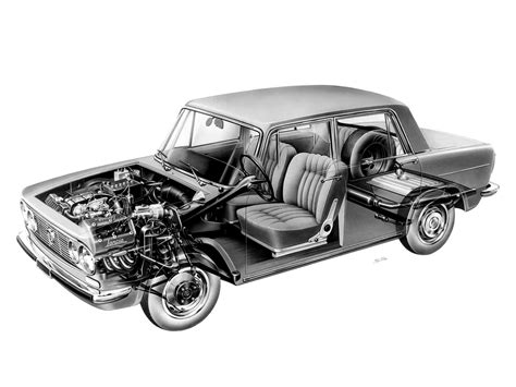 Lancia Fulvia Cutaway Drawing In High Quality
