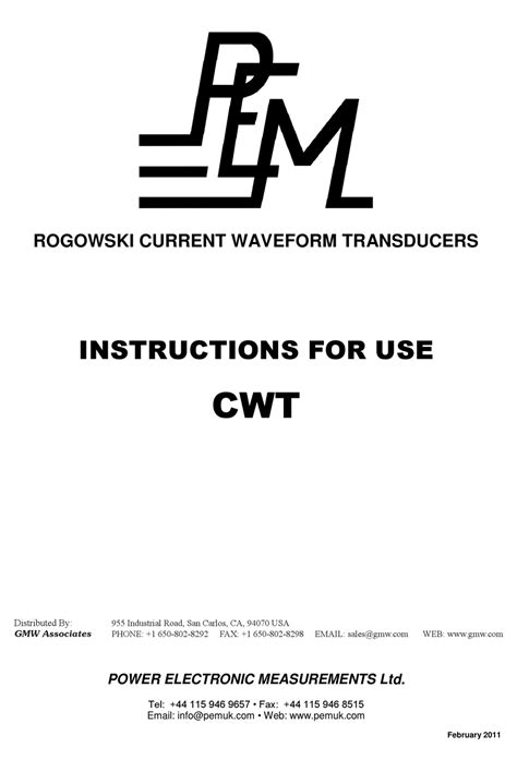 Pem Cwt Instructions For Use Manual Pdf Download Manualslib