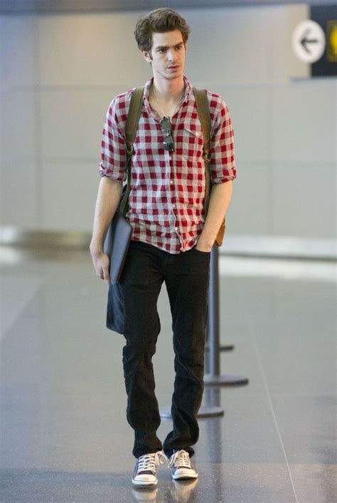 Andrew Garfields Simple Look With A Plaid Shirt And Black Denim Mens